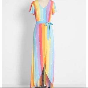 NWOT ModCloth X Colletif rainbow wrap dress. Medium 8